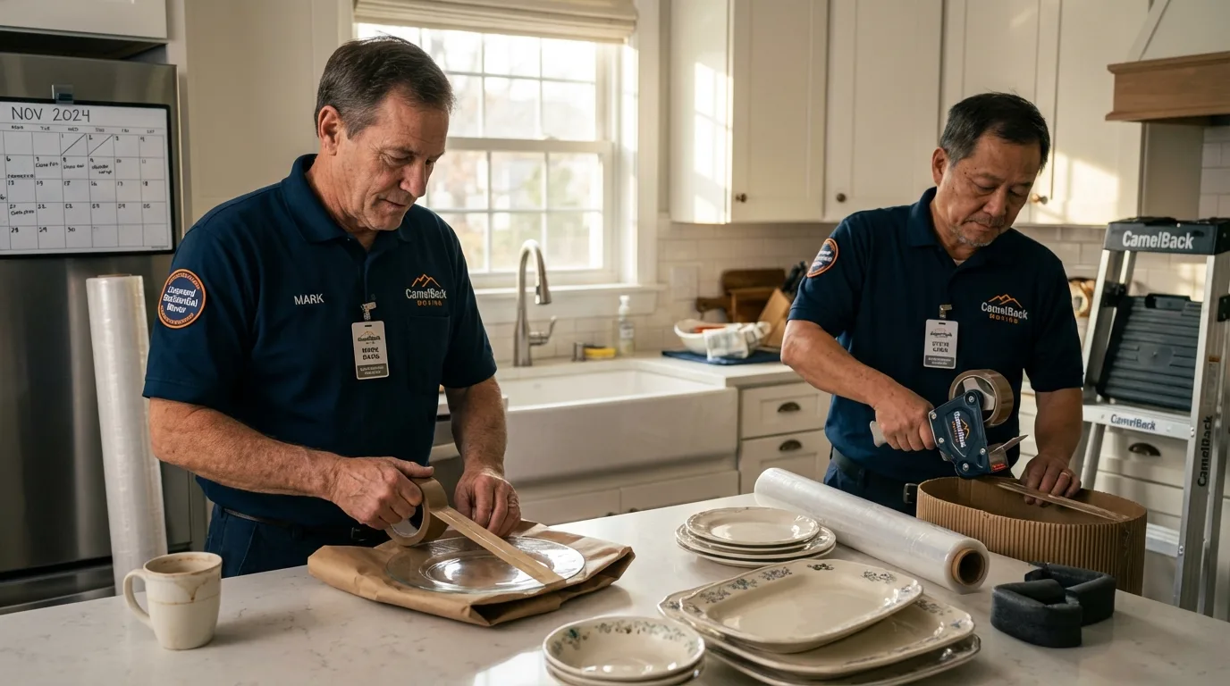 Professional crew packing kitchen dishware in Locust Grove, GA
